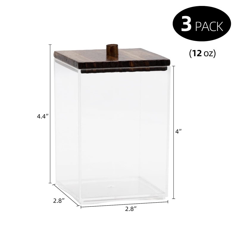Tbestmax 3 Pack Qtip Holder - 12 oz Bathroom Organizer and Storage Containers, Plastic Square Apothecary Jars with Black Bamboo Lids for Cotton Ball, Cotton Swab, Floss - Image 2