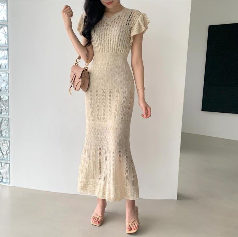 Womens Kimono Dress 2-Piece Set Pullover European And Korean Style Wide Leaf Sleeves Elegant Fashionable Outfit Apricot  - Image 1