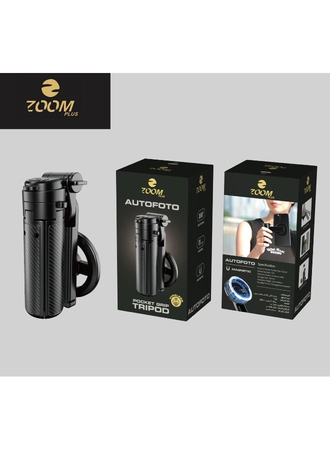 زوم بلس ZOOM Plus AUTO FOTO جهاز تثبيت يدوي مصغّر مع مقبض | منصّة مغناطيسية للهاتف | جهاز تحكم عن بعد لاسلكي | دوران 360 درجة | جهاز تثبيت يدوي مدمج للصور الذاتية والفيديوهات القصيرة - Image 1