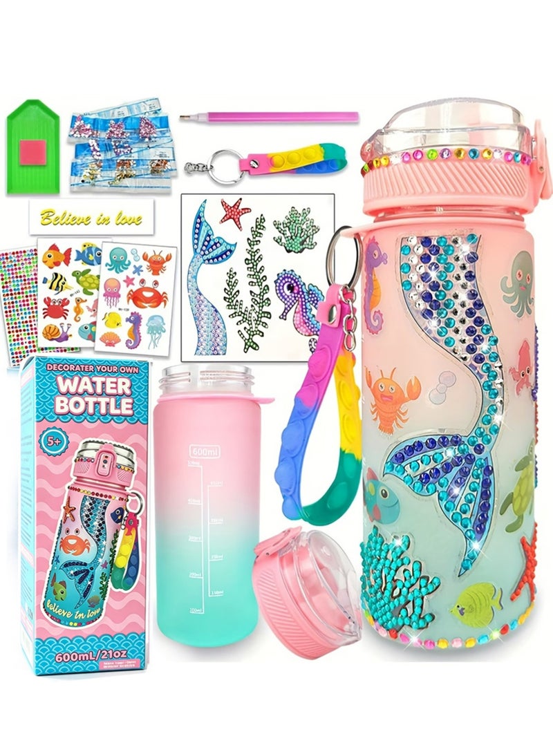 YOUGE Decorate Your Own Water Bottle Kits for Girls, Fun Arts and Crafts Gift Toys for Ages 5+, Gem Painting Crafts, Fun Arts and Crafts Gifts Toys for Girls Birthday (Pink) - Image 1
