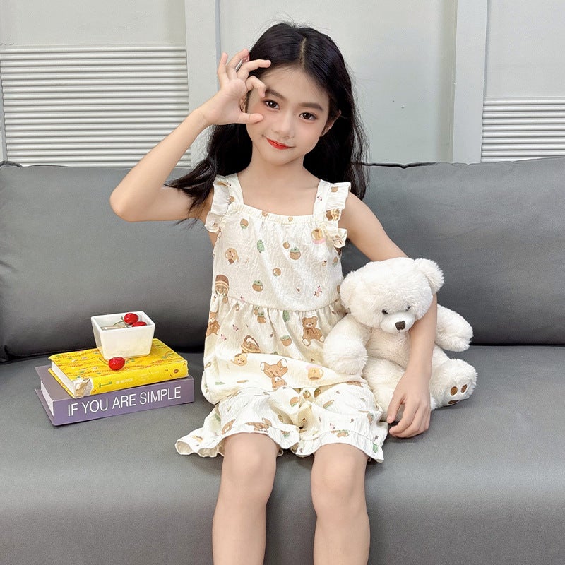 Children'S Suspender Suit Style Girls Vest Shorts Two-Piece Set Baby Thin Summer Clothing Children'S Clothing - Image 1