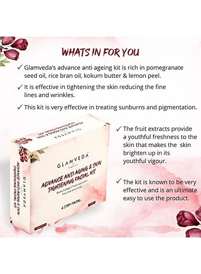 Glamveda Advance Anti Ageing & Skin Tightening Facial Kit | 6 Steps | 120 Gm| Lightens Fine Lines & Wrinkles | Sulphur & Paraben Free | 4 Applications Per Kit - Image 3