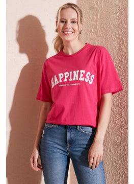 Lela Printed Cotton Oversize Crew Neck T Shirt Women's T Shirt 541HAPPINESS  - Image 1