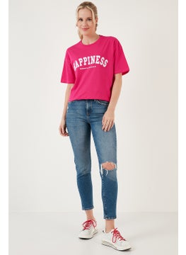 Lela Printed Cotton Oversize Crew Neck T Shirt Women's T Shirt 541HAPPINESS  - Image 3