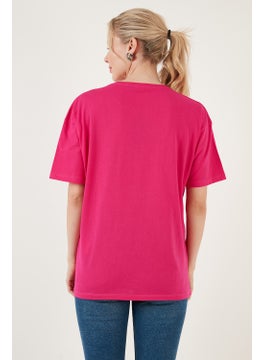 Lela Printed Cotton Oversize Crew Neck T Shirt Women's T Shirt 541HAPPINESS  - Image 4