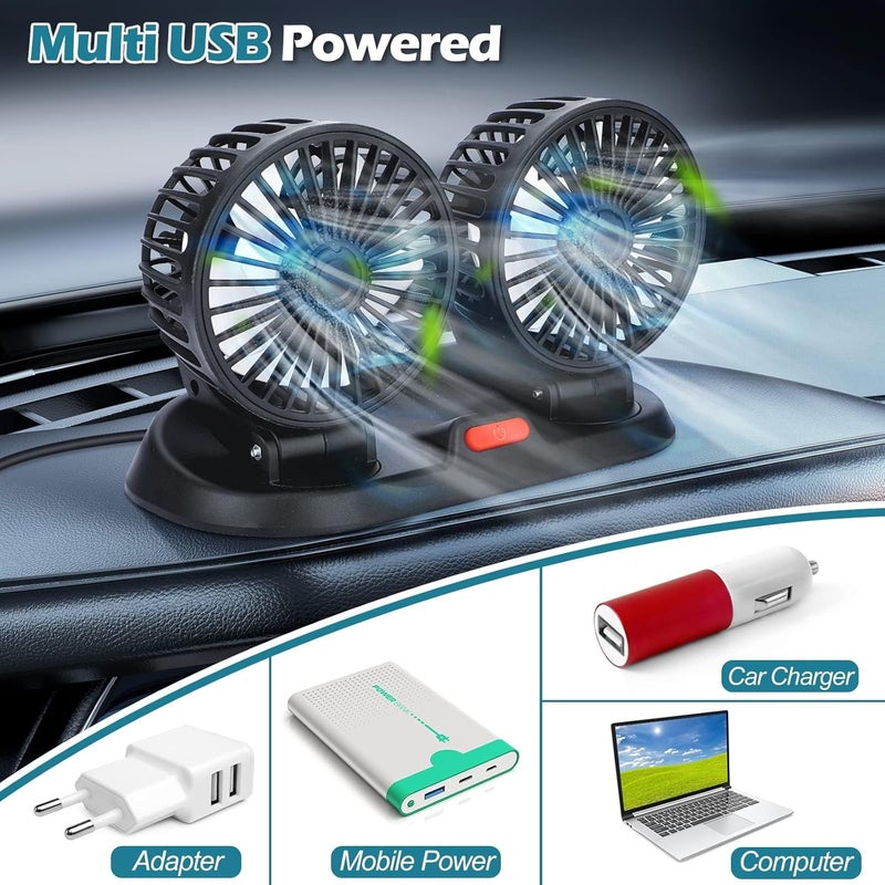 TERRIFI Dual-Head Portable Car Fan, USB Electric Fan, 3 Speeds & 360 Degree Rotation Auto Cooling Car Fan, Suitable for Rear Seat, Car Dashboard, Home, Office - Image 4