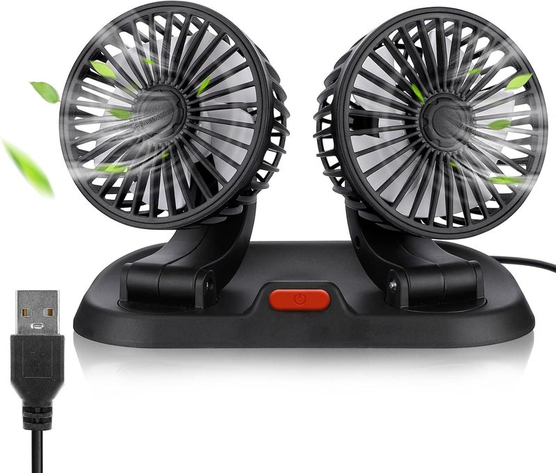 TERRIFI Dual-Head Portable Car Fan, USB Electric Fan, 3 Speeds & 360 Degree Rotation Auto Cooling Car Fan, Suitable for Rear Seat, Car Dashboard, Home, Office - Image 1