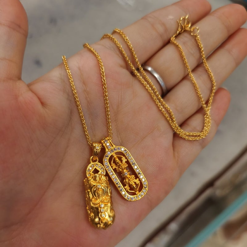 Generic Luxury Gold-Plated Pixiu Pendant Necklace (diamond pixiu + gold steel pestle pendant) + chopard necklace (45cm) 