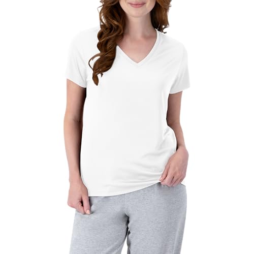 Hanes تي شيرت هينز للنساء بأكمام قصيرة بتقنية كول دري، أبيض، كبير جداً - Image 1
