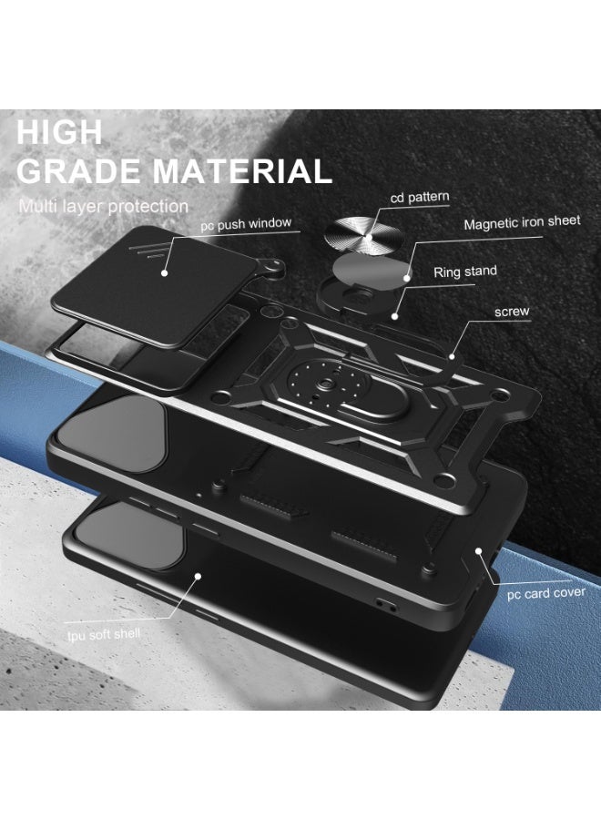 SanHu for Honor 400 LITE Case Cover, Slide Camera Lens Cover, Magnetic Ring Holder Kickstand Protective Phone Case for Honor 400 LITE, Black - Image 5