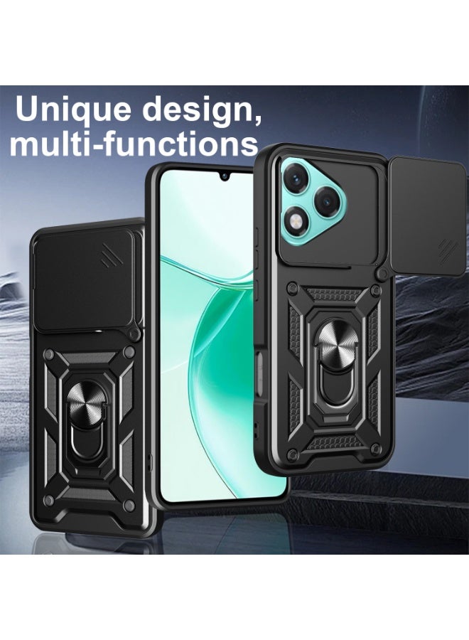 SanHu for Honor 400 LITE Case Cover, Slide Camera Lens Cover, Magnetic Ring Holder Kickstand Protective Phone Case for Honor 400 LITE, Black - Image 2