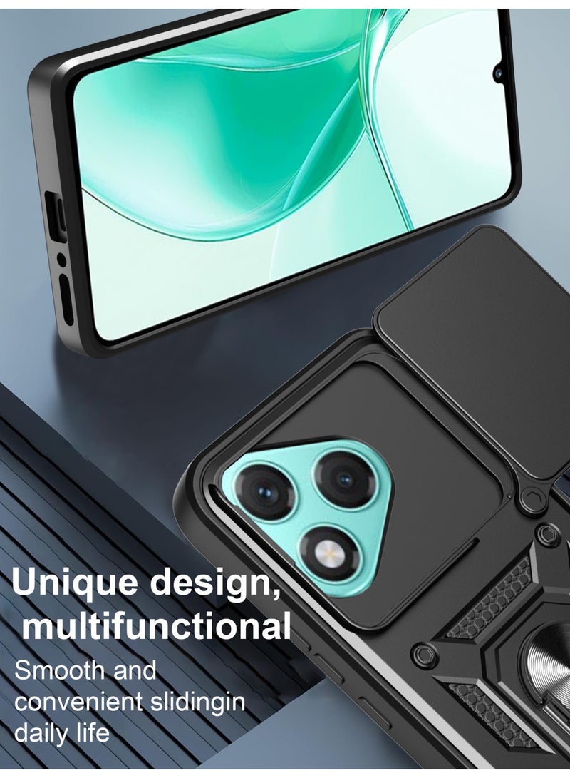 SanHu for Honor 400 LITE Case Cover, Slide Camera Lens Cover, Magnetic Ring Holder Kickstand Protective Phone Case for Honor 400 LITE, Black - Image 4