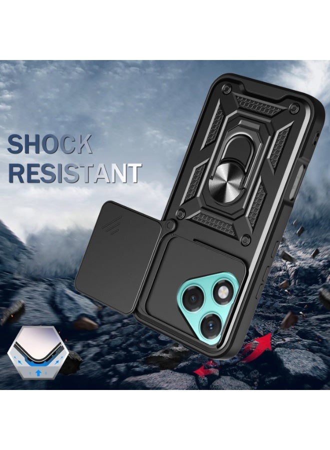 SanHu for Honor 400 LITE Case Cover, Slide Camera Lens Cover, Magnetic Ring Holder Kickstand Protective Phone Case for Honor 400 LITE, Black - Image 3