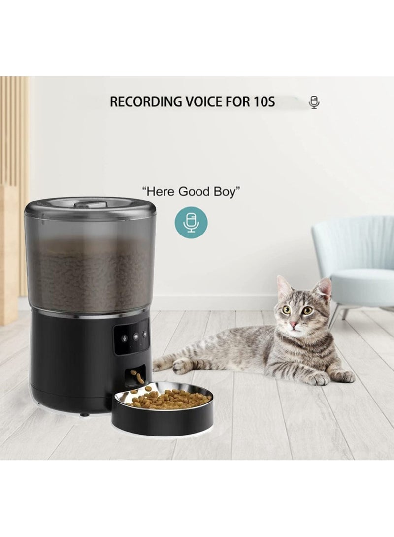 4L/17 Cups Smart Automatic Pet Feeder, Stainless Steel Pet Food Dispenser with App & WiFi Control, Voice Recorder, 1-9 Portions Per Meal Precise Portion Control, Anti-Clog Design, Dual Power Supply Pet Bowl for Cats & Dogs (Medium & Small Pets), Black - Image 3