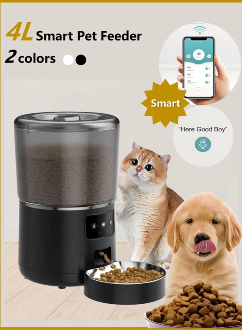 4L/17 Cups Smart Automatic Pet Feeder, Stainless Steel Pet Food Dispenser with App & WiFi Control, Voice Recorder, 1-9 Portions Per Meal Precise Portion Control, Anti-Clog Design, Dual Power Supply Pet Bowl for Cats & Dogs (Medium & Small Pets), Black - Image 1