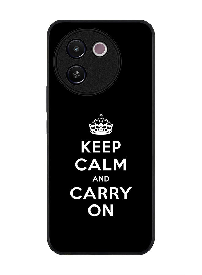 Stylizedd Rugged Black edge case for Vivo V30e, Slim fit Soft Case Flexible Rubber Edges Anti Drop TPU Gel Thin Cover -  Keep calm and carry on - Image 1