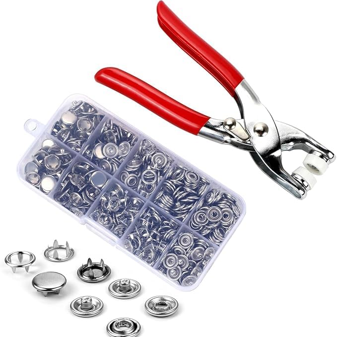 TASMAX Button Press Machine for Clothes snap100 Sets Eyelets Button kit for Home use Metal Fasteners with Hand Pliers Tool Snap Buckles Leather Snap Kit for Baby Children's Clothing for (Pack of 1) - Image 1