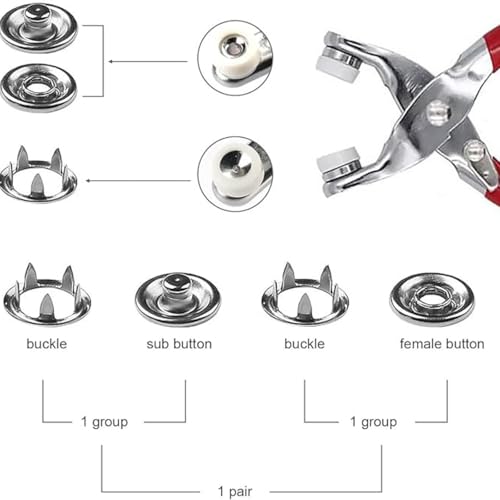 TASMAX Button Press Machine for Clothes snap100 Sets Eyelets Button kit for Home use Metal Fasteners with Hand Pliers Tool Snap Buckles Leather Snap Kit for Baby Children's Clothing for (Pack of 1) - Image 4