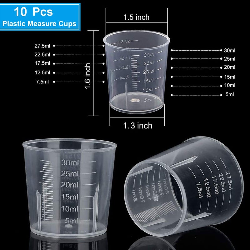 KeCool 30Ml Plastic Liquid Measuring Cups - Mini Clear Kitchen Medicine Cups Transparent Labs Graduated Beakers Baking Cooking Home Lab Measure Tool (10 Packs 1Oz Transparent) - Image 3