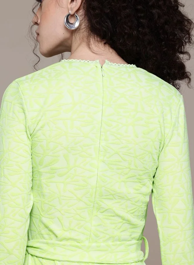 Freehand  Women Regular Fit Textured Crew Neck Long Sleeve Mini Dress for Women | Best Price UAE