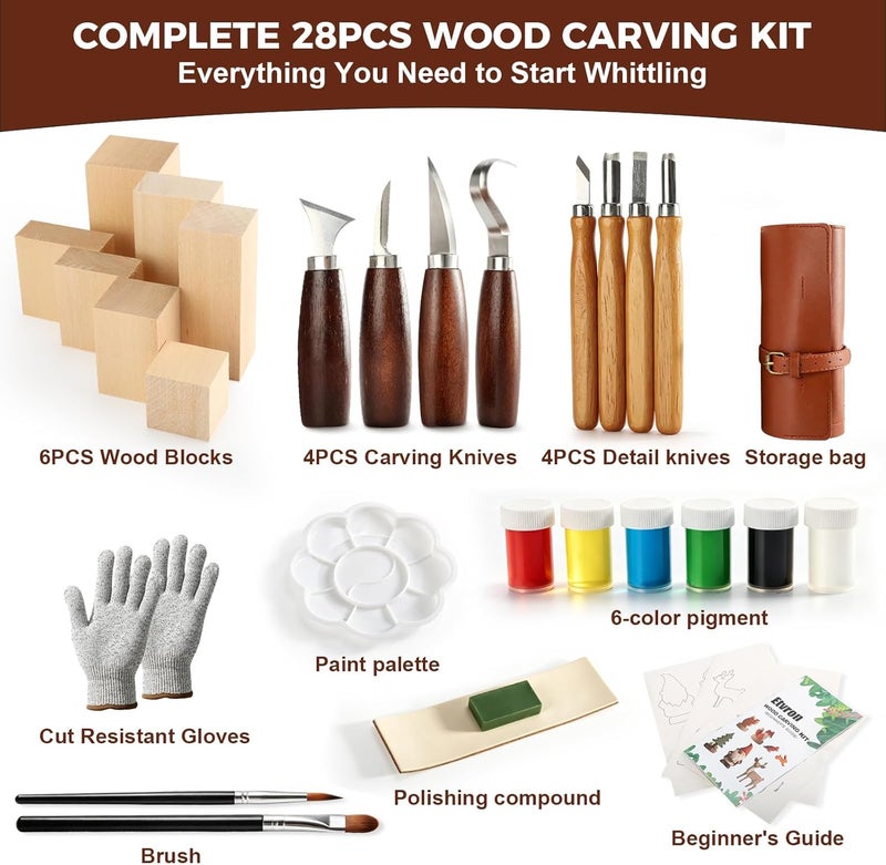 Etvron Wood Carving Kit - Whittling Kit with Wood Blocks and Paint Set - Carving Tools for Beginners - Hobbies for Women and Men - Arts and Crafts for Adults & Kids - Gift for Girls and Boys - Image 2