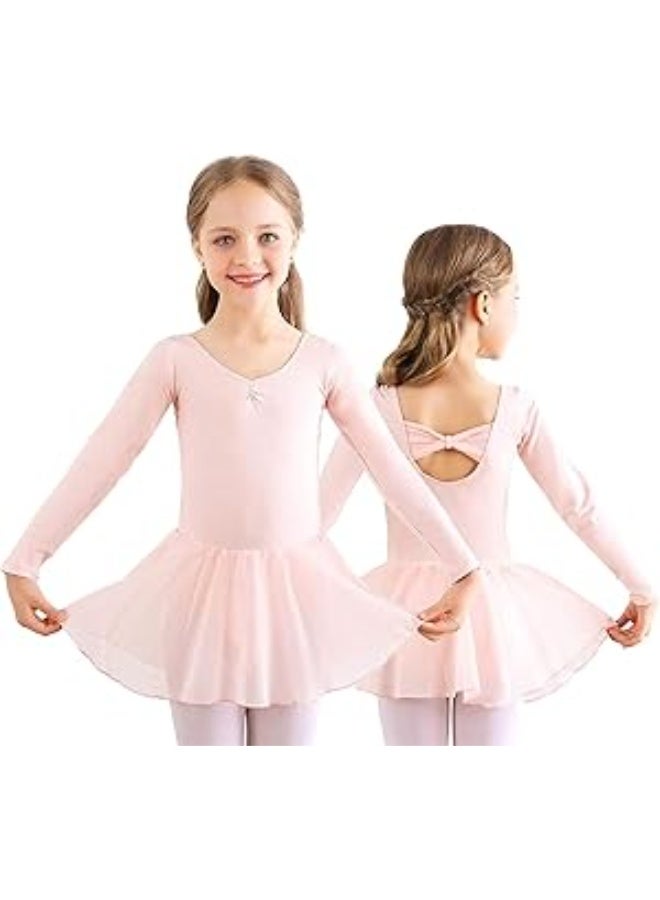 Kids Girls Classic Long Sleeve Leotard Dance Ballet Dress Gymnastics Cross Back Design Tutu Dresses Coton Comfortable Girls' Dance Apparel Clothing (Size : 130)