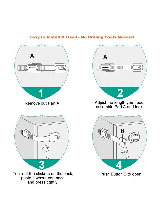 vmaisi 12 Pack Vmaisi Multi Use Adhesive Straps Locks Childproofing Baby Proofing Cabinet Latches For Drawers Fridge Dishwasher Toilet Seat Cupboard Oven Trash Can No Drilling (White) (12) - Image 5