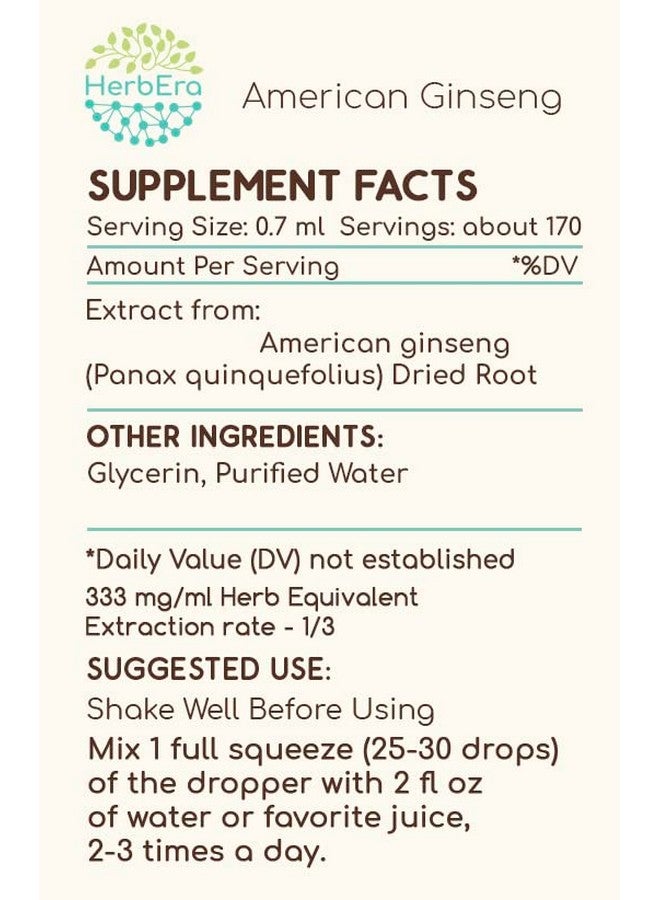 HerbEra American Ginseng B120 Alcoholfree Herbal Extract Tincture Concentrated Liquid Drops Natural American Ginseng (Panax Quinquefolius) (4 Fl Oz) - Image 2