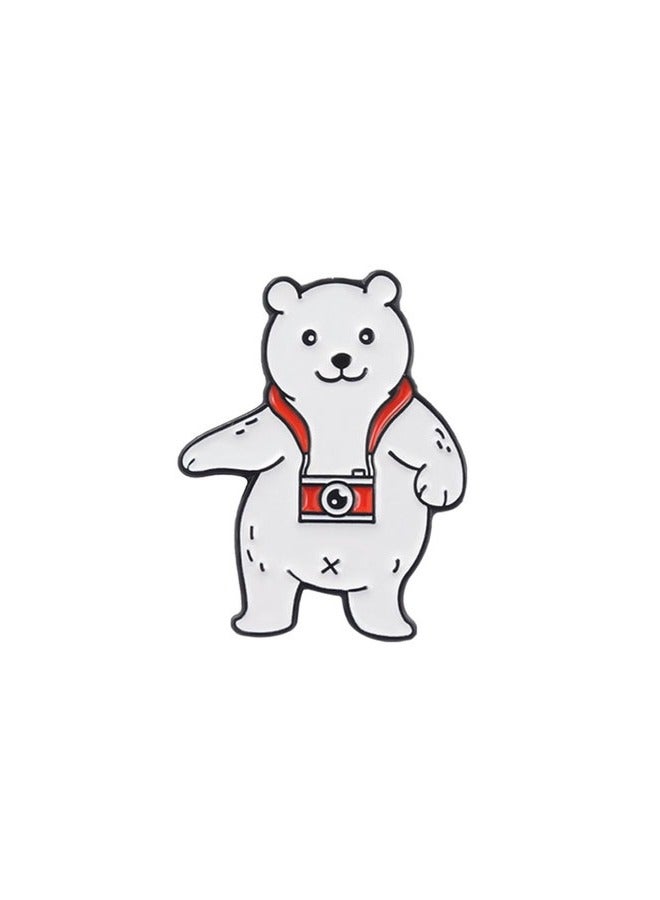 Distinctive and stylish unisex metal pin brooch with bear taking photo design - Image 1