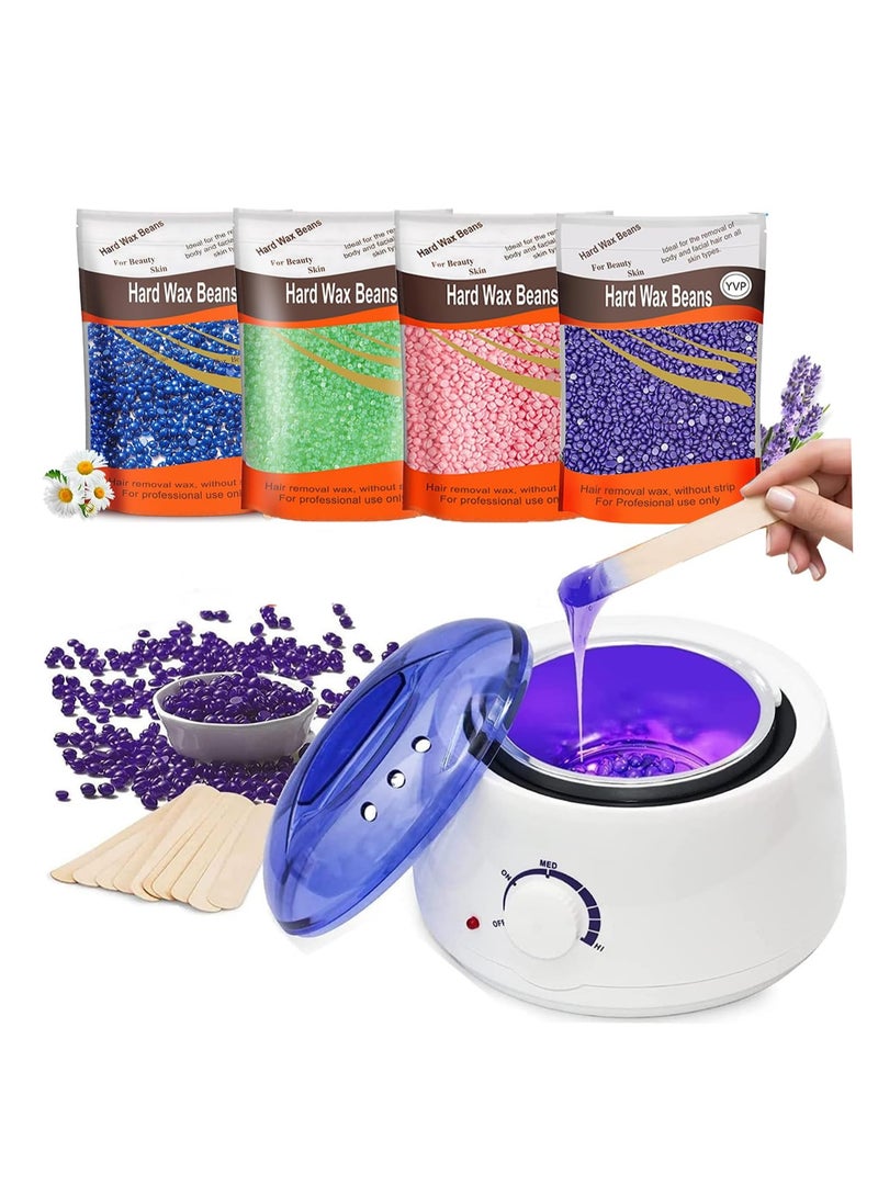 جوي وورلد طقم أدوات إزالة الشعر بالشمع للنساء، طقم أدوات إزالة الشعر بالشمع البرازيلي، سخان وعاء الشمع مع حبوب الشمع، جهاز تسخين الشمع لإزالة الشعر للبشرة الحساسة، جهاز تسخين الشمع سهل الاستخدام (أبيض) - Image 1