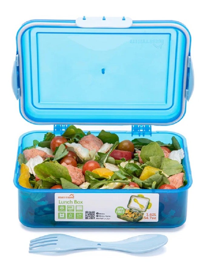 Mintra - Mintra Plastic Lunch Box With Fork and Spoon 1.62 L - Blue - Image 1