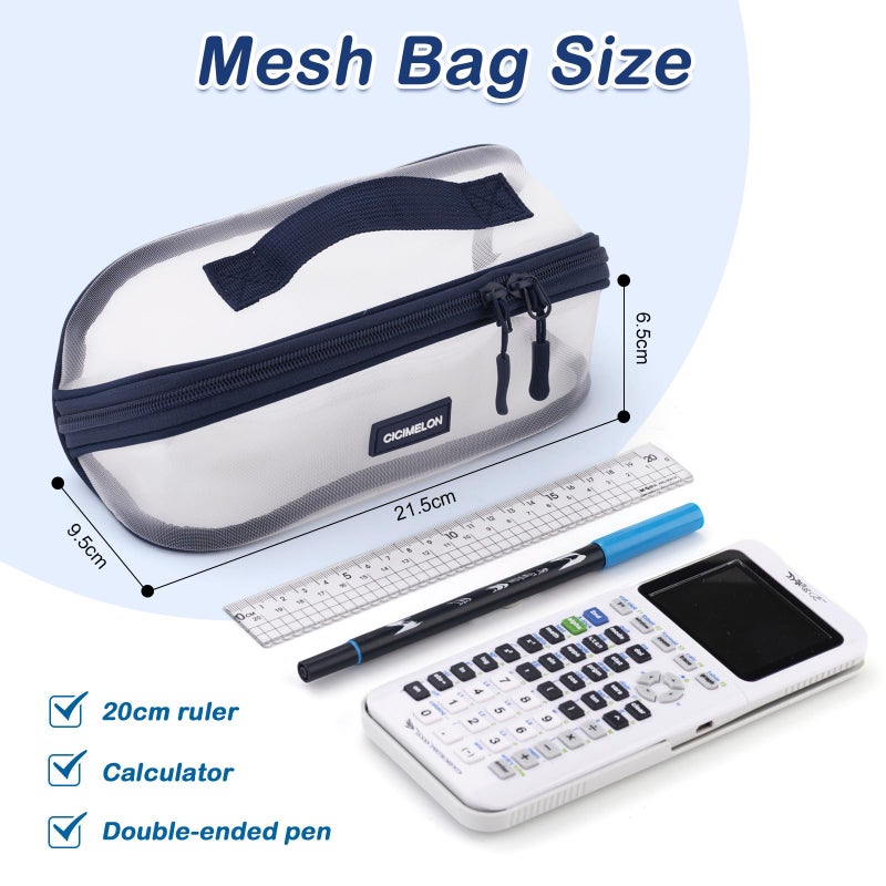 CICIMELON Transparent Mesh Pencil Pouch with Handle Big Case Clear Pen Bag College Essentials School Supplies, Navy - Image 5