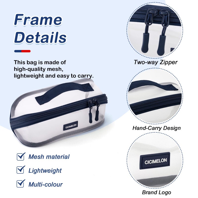 CICIMELON Transparent Mesh Pencil Pouch with Handle Big Case Clear Pen Bag College Essentials School Supplies, Navy - Image 4