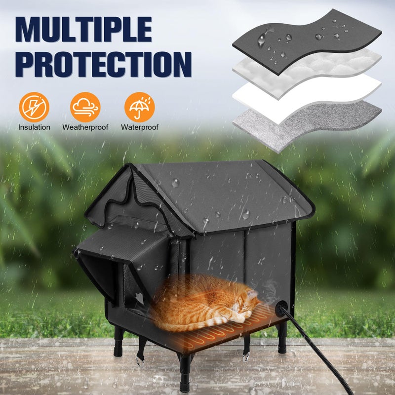 Newget Heated Cat House for Outside, Winter Insulated Cats House with Heated Pad, Waterproof Weatherproof Cat Shelter for Outdoor Indoor Cats, Cozy Elevated Feral Cat House Bed Gray 21x19.4x16.5 in - Image 4