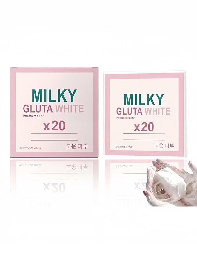 Milky Gluta WHITE PREMIUM SOAP, Goat Milk & Milk Extract, Korean Gentle Brightening Face & Body Soap, Deep Cleansing Exfoliating Bar for Smooth, Radiant Skin 70g - Image 1