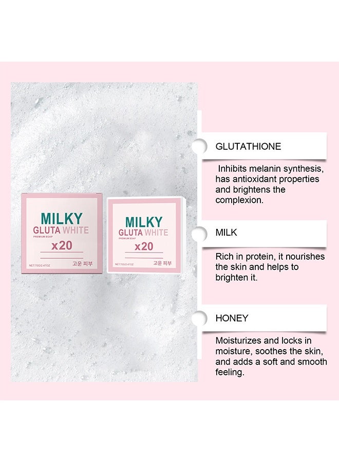 Milky Gluta WHITE PREMIUM SOAP, Goat Milk & Milk Extract, Korean Gentle Brightening Face & Body Soap, Deep Cleansing Exfoliating Bar for Smooth, Radiant Skin 70g - Image 2