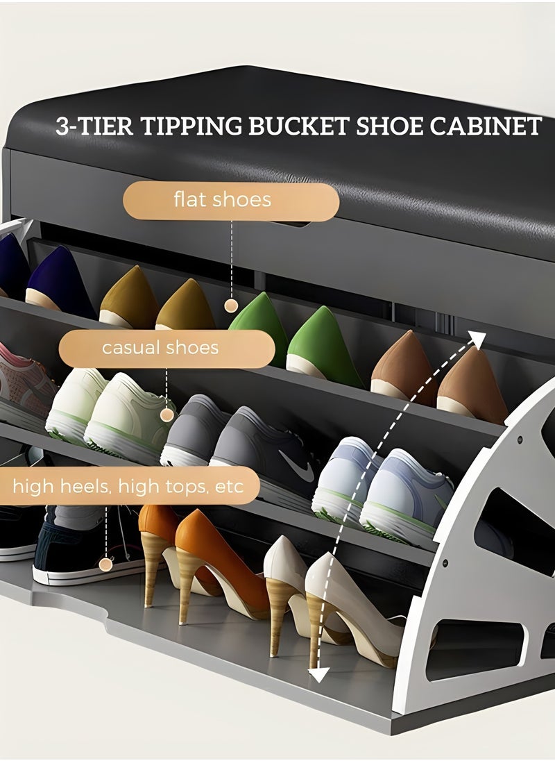 OHAHO Shoe Rack 3-Tier Shoe Organizer Shoe Bench with Storage Shoe Cabinet for Entryway Living Room Bench Seat Holds Up to 330 lb 23.6 x 11.8 x 20 Inches Shoe Storage Cabinet  - Image 3