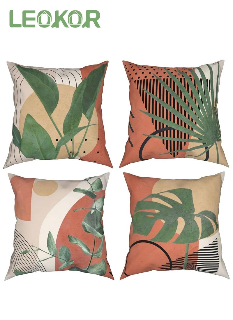 LEOKOR - 4 PCS Double Sided Print Abstract Geometric Leaves Pillow Cover, Square Cushion Case 45*45CM - Image 1