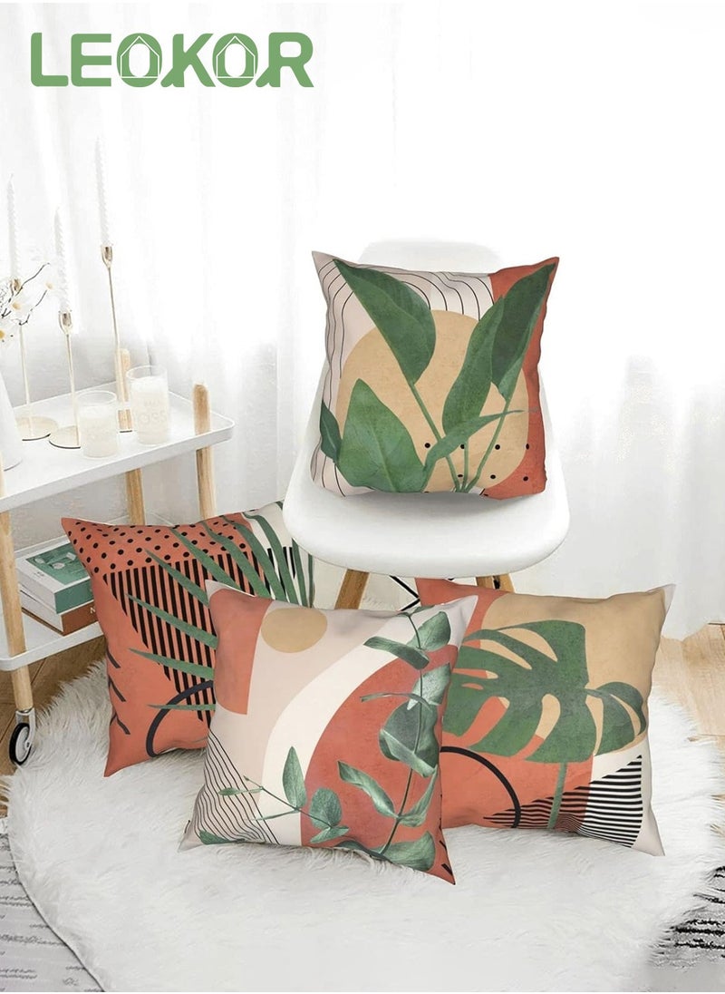 LEOKOR - 4 PCS Double Sided Print Abstract Geometric Leaves Pillow Cover, Square Cushion Case 45*45CM - Image 1