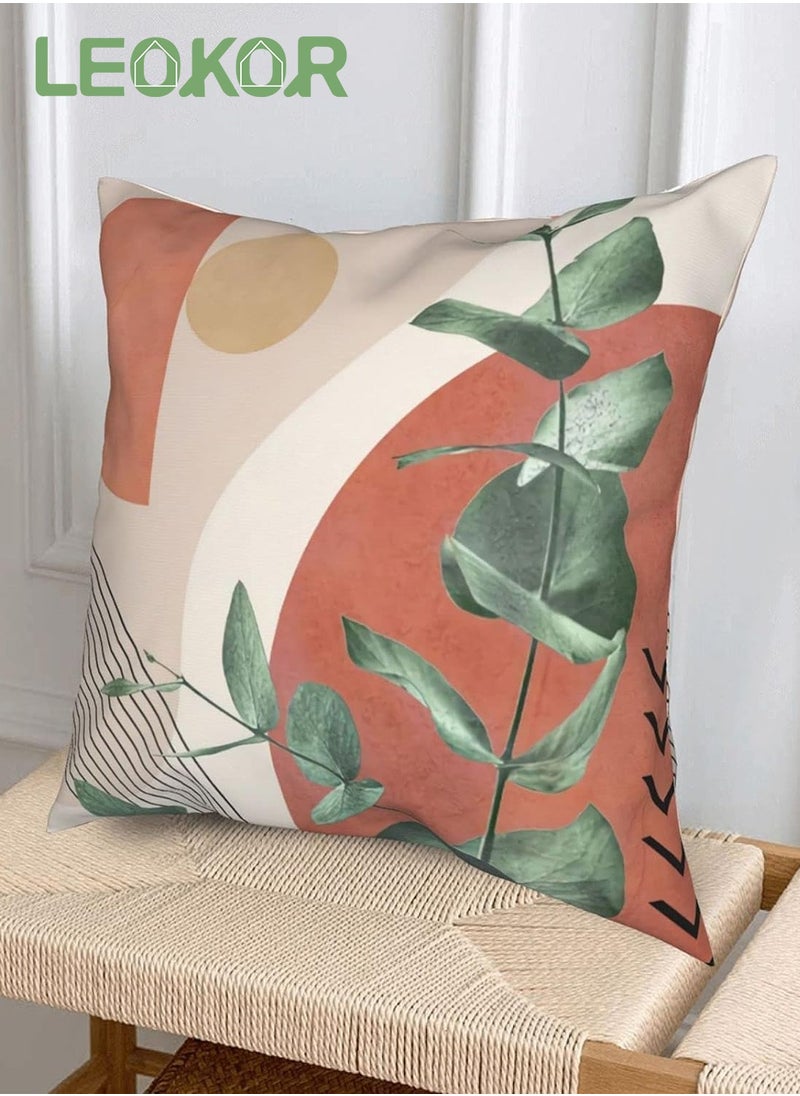 LEOKOR - 4 PCS Double Sided Print Abstract Geometric Leaves Pillow Cover, Square Cushion Case 45*45CM - Image 1