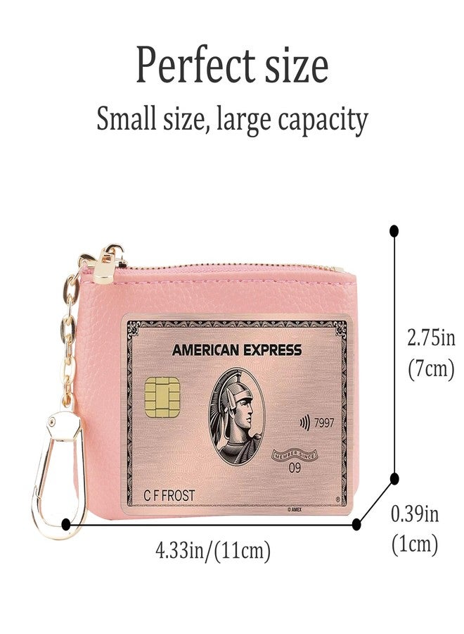 Veki Coin Purse With Key Chain, Full Grain Leather Mini Wallet, Small Coin Purse Keychain, Card Holder Keychain Small Keychain Wallet, Fashionable Classic Clutch Purse, for Women and Men (Pink) - Image 3