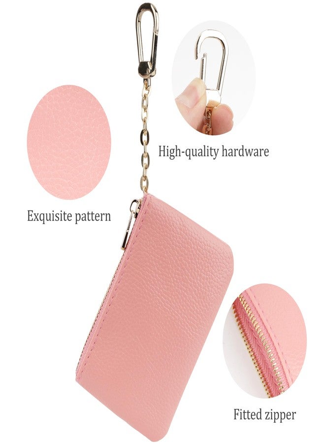 Veki Coin Purse With Key Chain, Full Grain Leather Mini Wallet, Small Coin Purse Keychain, Card Holder Keychain Small Keychain Wallet, Fashionable Classic Clutch Purse, for Women and Men (Pink) - Image 5