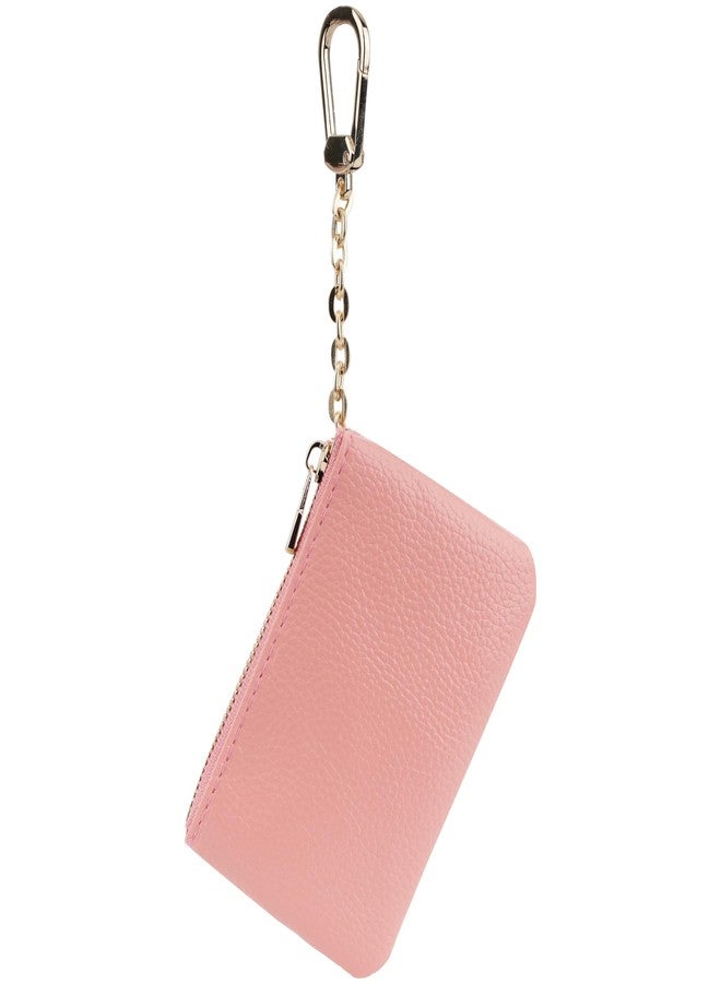 Veki Coin Purse With Key Chain, Full Grain Leather Mini Wallet, Small Coin Purse Keychain, Card Holder Keychain Small Keychain Wallet, Fashionable Classic Clutch Purse, for Women and Men (Pink) - Image 1