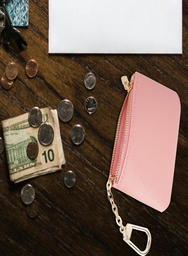 Veki Coin Purse With Key Chain, Full Grain Leather Mini Wallet, Small Coin Purse Keychain, Card Holder Keychain Small Keychain Wallet, Fashionable Classic Clutch Purse, for Women and Men (Pink) - Image 2