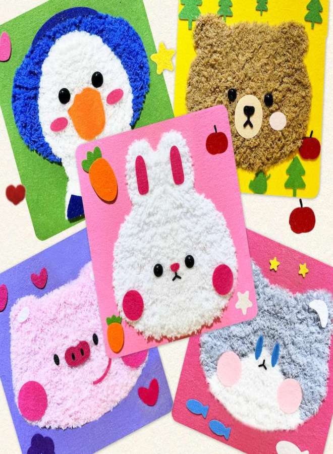 Back-To-School Season Handmade Yarn Painting Embroidery Children's Cartoon Animal Poke Fun Toddler Material Kit Educational Game Art([Embroidery Initial Experience] 3: Duckling Bear Rabbit) - Image 5