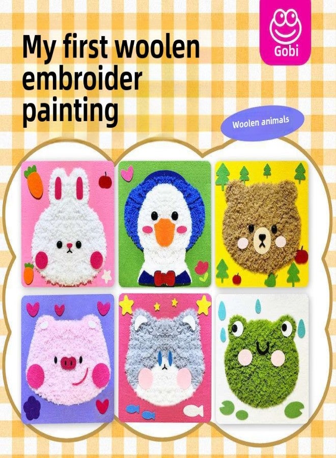 Back-To-School Season Handmade Yarn Painting Embroidery Children's Cartoon Animal Poke Fun Toddler Material Kit Educational Game Art([Embroidery Initial Experience] 3: Duckling Bear Rabbit) - Image 2
