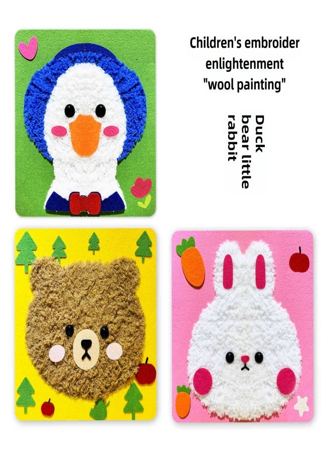 Back-To-School Season Handmade Yarn Painting Embroidery Children's Cartoon Animal Poke Fun Toddler Material Kit Educational Game Art([Embroidery Initial Experience] 3: Duckling Bear Rabbit) - Image 1