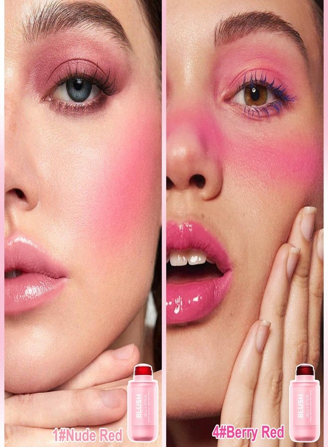 LemonSac 2 Pcs Jelly Blush Contour Stick for Cheeks Eyes Lips Lightweight Dewy Finish Blush Stick Waterproof Long Lasting Contour Trio Wand Face Makeup Set for Wome (2PCSA（1+4）) - Image 3