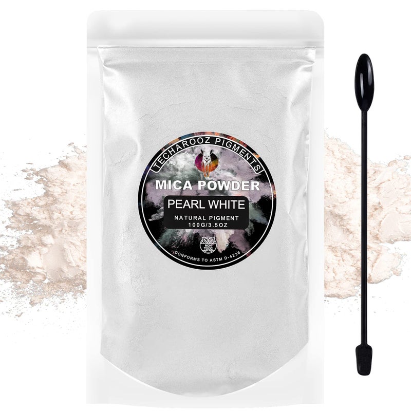 Pearl White MICA Powder for EPOXY Resin 100G  35OZ Sealed Bag  TECHAROOZ 2 Tone Resin DYE Color Pigment Powder for Lip Gloss Nails Colorant for Slime Bath Bombs SOAP Making  Polymer Clay