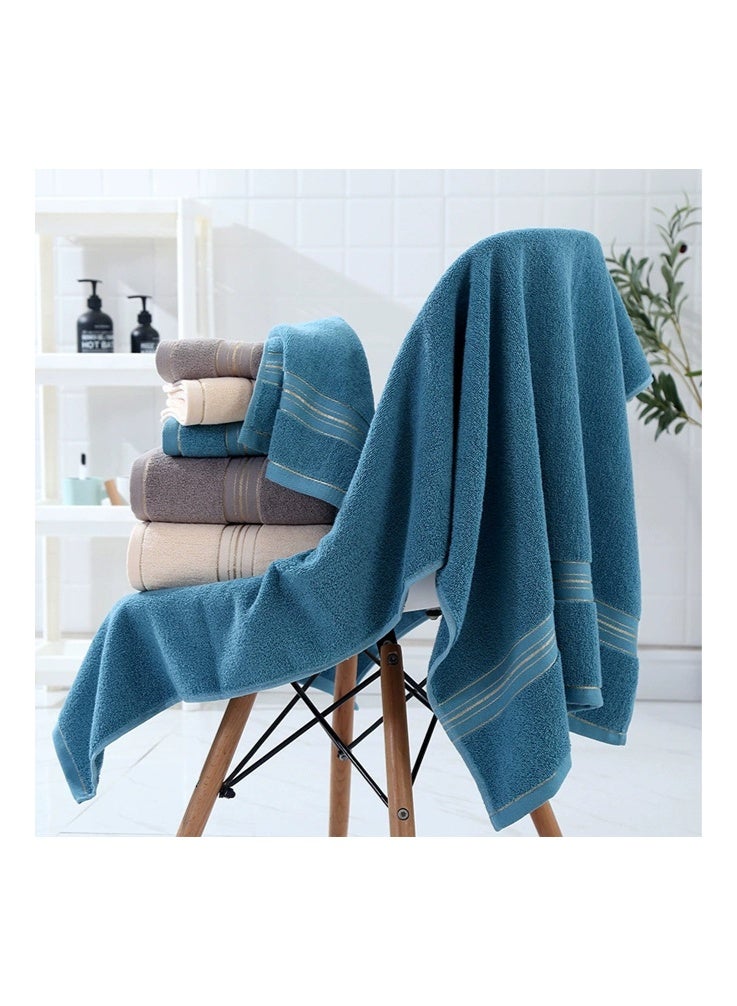 طقم مناشف قطنية ومناشف حمام، طقم من 3 قطع مناشف سريعة الجفاف وعالية الامتصاص، مناشف حمام ناعمة لطيفة على البشرة للاستخدام اليومي وتقديم الهدايا، ديكور منزلي أنيق (أزرق) - Image 2